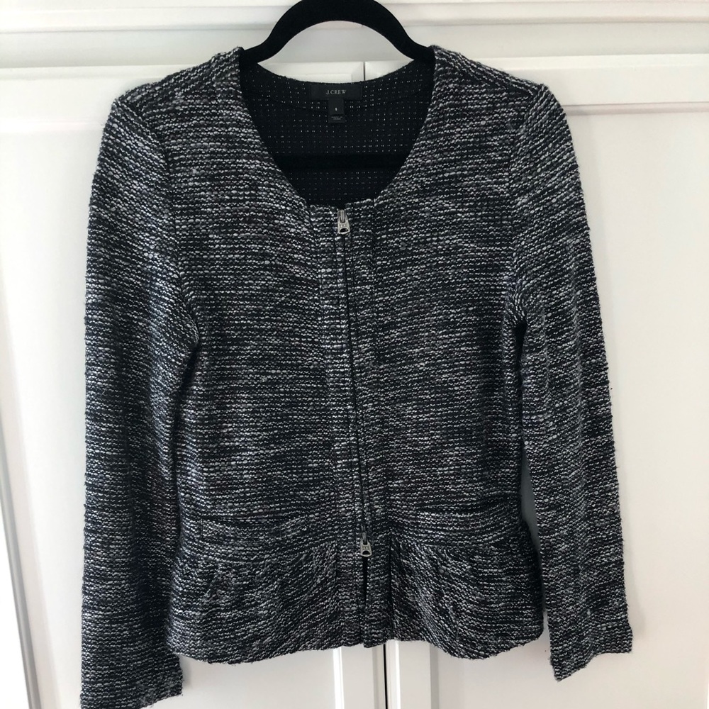 J Crew Double zipper tweed knit jacket